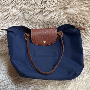 Longchamp Navy and Brown Tote Bag